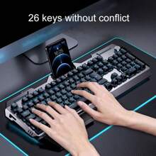 EWEADN GX810 Wired Keyboard, Mechanical Feel E-Sports Gaming Typing Computer Office Universal, Plug And Play Wired USB Gaming Keyboard With Adjustable Bracket, Multi-Function Knob Optical Keyboard Suitable For Windows System - Black - Blue Backlight, Keyboard With Multimedia Keys And Number Keys - Black - View 6
