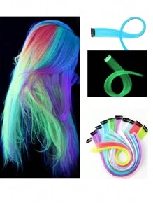 2入組20英寸發光派對髮夾頭飾，彩色染色派對假髮，適合生日、主題派對、化妝舞會假髮。發光前吸收光線，派對頭飾 - 彩色 - 查看 1
