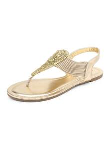 Women's Elastic Strappy String Thong Ankle Strap Summer Gladiator Sandals - Guld - Visa 2
