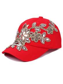 1 sombrero de vaquero hecho a mano con decoración de diamantes de imitación, estilo de gorra de béisbol con diseño de flor de hilo dorado, gorra brillante de moda - Multicolor - Ver 24