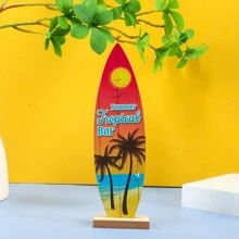 1入夏季衝浪板裝飾品，帶有海風INS印花的木製衝浪板裝飾品，適用於沙灘酒吧桌牌、沙灘主題裝飾的木製手工藝節慶裝飾、桌上裝飾和夏季木質紀念品 - 彩色 - 查看 6