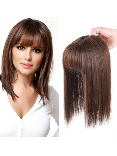 假髮頭頂補假髮，無縫長直髮瀏海剪接頂部天然隱形替換補白髮頭部髮片直接頭瀏海