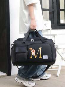 Borsa da viaggio multifunzionale in stile alla moda, in tessuto Oxford, di grande capacità, colore nero, adatta per vacanze, viaggi, fitness, palestra, università, con scomparti separati per riporre le scarpe, con tasche casuali, accessori e materiale scolastico