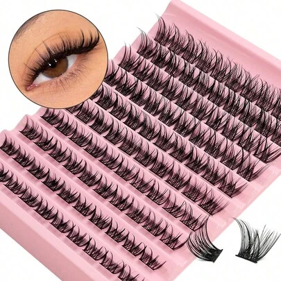  100片Asiteo簇状假睫毛，浓密型，自然D型卷翘，8-16毫米，DIY假睫毛，睫毛簇，单根假睫毛