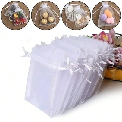 50 Stücke Zeichnungs Partyausstattung Weihnachten Gefälligkeit Schmuck Verpackung Weiß Beutel mit Zugbändern aus Organza Gaze Geschenk Taschen, Zeichnungs Partyausstattung Weihnachten Gefälligkeit Schmuck Verpackung Weiß Beutel mit Zugbändern aus Organza Gaze Geschenk Taschen