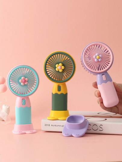 AOYI 1pc Battery Powered Portable Handheld Mini Fan With Cartoon Flower Design, USB Charging Cable Included