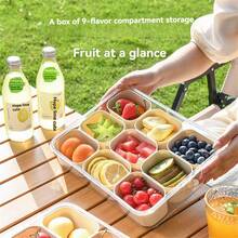 1pc Portable  Salad Container Plastic Kitchen Sealed Box, Nine-Grid Fruit Lunch Box, Clear Fresh-Keeping Box - White - View 2