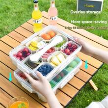 1pc Portable  Salad Container Plastic Kitchen Sealed Box, Nine-Grid Fruit Lunch Box, Clear Fresh-Keeping Box - White - View 4