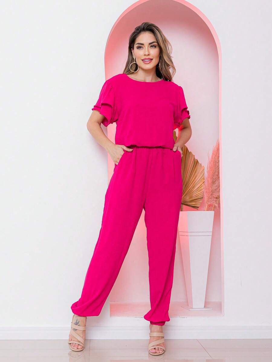 Women Two-Piece Outfits - 玫紅色 - 查看 1