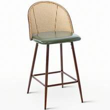 Uniquely Designed Bar Stool 2-Piece Set, PU Seat Cushion PE Rattan Backrest, Suitable For Restaurants, Kitchens, Bars, Etc - Green - View 1