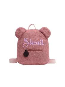 1pc Customizable Cartoon Plush Backpack With Embroidered Name Tag - Cute Bear Schoolbag With Faux Shearling, Zipper Bag, Lightweight Design, Girls' Bookbag, Shoulder Travel Bag, Daily Fashionable Shoulder Bag, Multifunctional Bag For Office, Commuting & School Plush Portable, Multifunction, Versatile - Pink - View 3