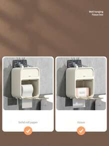 Caja de pañuelos para baño y cocina con cubo para armario, multiusos, adecuada para rollos de papel y pañuelos de papel - Blanco - Ver 7