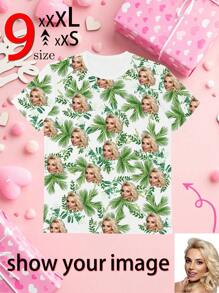 Valentine's Day Customized Tropical Flower Hawaiian T-Shirt Facefor Men Personalized BF Wife Photo MenAloha Beach Fruit Flower T-Shirt 1pc