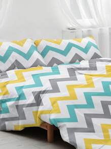 Chevron Pattern Duvet Cover Set Without Filler, 1 Duvet Cover  & 2 Pillowcase, Modern Fabric Bedding Set For Home - Multicolor - View 3