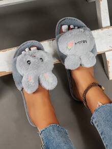 可愛卡通風格家居拖鞋，2024仿兔毛，保暖、防滑、舒適的毛絨拖鞋 - 灰色 - 查看 2