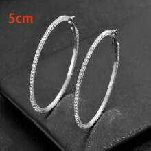 2pcs Silver Sparkling Circles-shaped Exaggerated Earrings For Women, Fashionable With Full Rhinestones - Silver - View 8