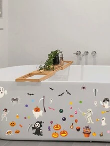 1pc Halloween Ghost Wall Sticker Self-Adhesive Waterproof Anti-Slip Bathtub Decoration Bathtub Sticker - Multicolor - View 4