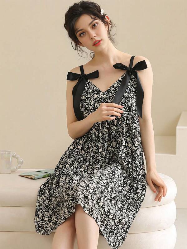1pc Cute Adjustable Strap Women's Summer Sleep Dress Suitable For Home Use