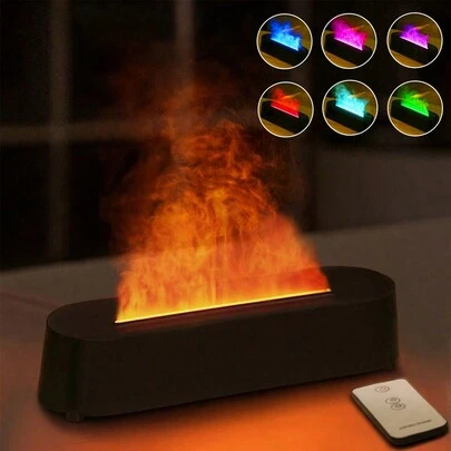 1 máy tạo độ ẩm khuếch tán ngọn lửa 7 màu LED, 300ml dùng nguồn USB có chức năng điều khiển từ xa và hẹn giờ. Tự động tắt khi không có nước. Thích hợp cho phòng ngủ, văn phòng, phòng tập yoga, v.v.