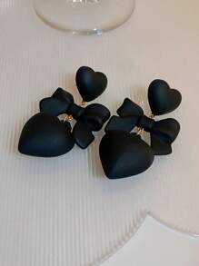 Brincos longos com pingente de coração em forma de laço preto acrílico, moda vintage, elegante, personalizado, acessórios para festa de casamento para mulheres e meninas, joias para namorados, mãe, dia das mães, presente