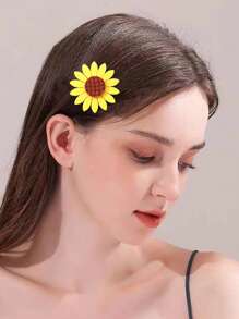 5pcs Cute Sunflower Hair Clips, Fresh Style Flower Hairpins For Bangs And Hair Accessories - Multicolor - View 2