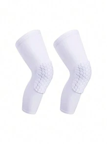 1pc Adult/Teenager Compressive, Sweat-Absorbent, Breathable Fabric Silicon Anti-Slip Extended Protective Knee Pad With Hexagonal Honeycomb Anti-Collision Design, Suitable For Outdoor Activities Such As Basketball, Football, Volleyball, Hiking, Running, Etc. Gym Accessories Knee Support Sports Knee Pads Gym Knee Pads - White - View 3