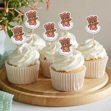 12pcs Cute Cloud And Bear Cupcake Decoration Plugins, Dessert Decoration For Birthday Parties - Multicolor - View 6