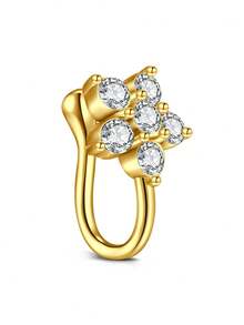 CIZME 1pc Stainless Steel Gold Fake Nose Ring, Rhinestone Design, Heart Butterfly Flower Shape, No Piercing Needed, Fashionable & Versatile For Various Occasions - Golden - View 8