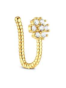CIZME 1pc Stainless Steel Gold Fake Nose Ring, Rhinestone Design, Heart Butterfly Flower Shape, No Piercing Needed, Fashionable & Versatile For Various Occasions - Golden - View 6
