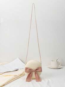 Children's Woven Straw Crossbody Bag For Beach - Beige - View 7