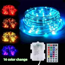 Đèn dây đồng đồng bộ 7 màu, 100 đèn LED đổi màu có điều khiển từ xa, chạy bằng pin, đèn dây trang trí chống nước cho đám cưới, hiên nhà, sân vườn, trang trí Giáng sinh - Nhiều màu - Xem 4