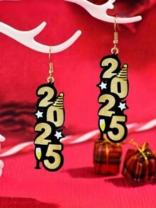 創意聖誕閃閃發光2025數位耳環，假日配飾 - 數位 - 查看 1