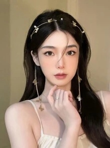 topshiny Fashionable Rhinestone Butterfly & Tassel Hairband, Luxurious Headwear With Unique Design, Hair Accessory For Women,Hairband,Hair Hoop Headbands - Multicolor - View 4