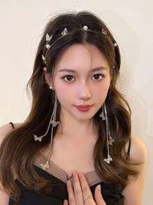 topshiny Fashionable Rhinestone Butterfly & Tassel Hairband, Luxurious Headwear With Unique Design, Hair Accessory For Women,Hairband,Hair Hoop Headbands - Multicolor - View 7