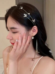 topshiny Fashionable Rhinestone Butterfly & Tassel Hairband, Luxurious Headwear With Unique Design, Hair Accessory For Women,Hairband,Hair Hoop Headbands - Multicolor - View 9