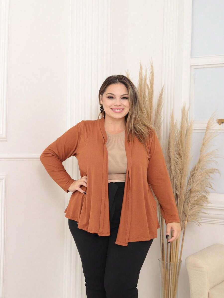 Plus Size Cardigans - Camel - View 1