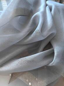 1 件纯色/多色仿珍珠耳钉，桑蚕丝和羊毛混纺围巾披肩，适合女士。优雅别致，色彩鲜艳的方块图案围巾/头巾，适合夏季旅行和秋冬季防紫外线，可作为保暖披肩、装饰品或女士长围巾配饰 - 灰色 - 查看 4