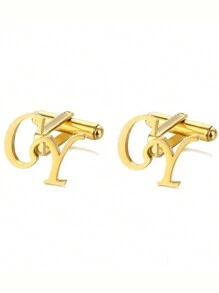 [1 Pair] Custom Name Cufflinks For Men, Stainless Steel Shirt Buttons With Abbreviation, Personalized College Style Logo Cufflinks, Groomsman Wedding Jewelry, Family Festival Gifts, Graduation & Friends Gifts Gold, Silver Stylish For Father's Day, For Graduation, For Weddings, For Daily Wear, For Party, For Prom