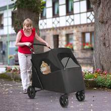 Dog Stroller, Pet Stroller For Small Dogs Cats, Up To 33 LBS With Storage Basket & Cup Holder, Black - View 9