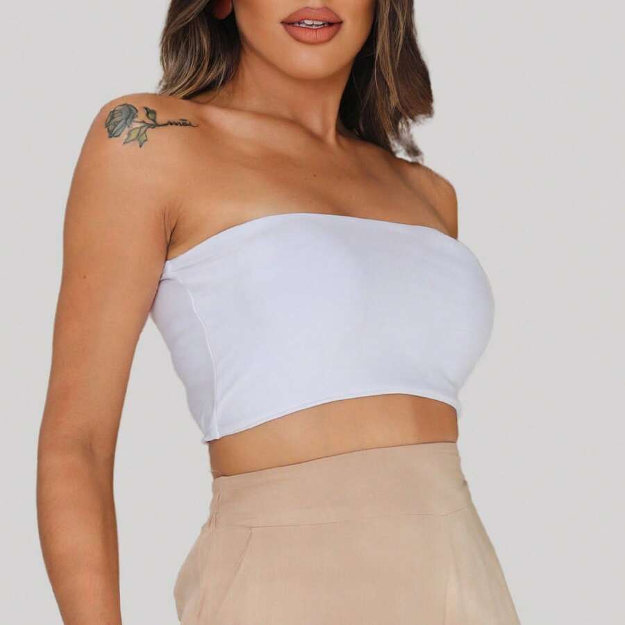 Top Feminino Faixa Tomara Que Caia Cropped Com Bojo Fashion Cropped Tomara Que Caia Top Faixa Suplex Forro Duplo Moda Gringa Blogueira com bojo