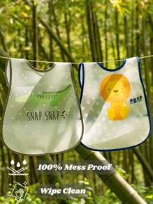 2入組卡通動物圖案PEVA防水圍兜適用於嬰兒餵養 - 藍色 - 查看 1