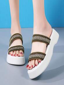 女士夏季拖鞋：厚底防滑套脚休闲鞋，软底，时尚平底凉鞋 - 綠色 - 查看 6