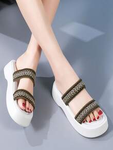 女士夏季拖鞋：厚底防滑套脚休闲鞋，软底，时尚平底凉鞋 - 綠色 - 查看 3