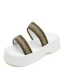 女士夏季拖鞋：厚底防滑套脚休闲鞋，软底，时尚平底凉鞋 - 綠色 - 查看 10