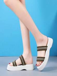 女士夏季拖鞋：厚底防滑套脚休闲鞋，软底，时尚平底凉鞋 - 綠色 - 查看 5