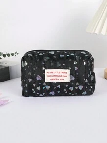 1 Stück glänzende Bleistifttasche mit Herz Muster, große Kapazität Milch Puff weicher Stoff Stifttasche, tägliche Aufbewahrung für kleine Gegenstände, Lernessenzielle Schreibwaren Box, kreativer Home Desktop Ornament