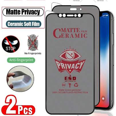 2 片磨砂隐私陶瓷软膜，无气泡，易粘贴，防指纹，坚固耐用，兼容 17/兼容三星 Galaxy/兼容小米/Redmi/兼容华为/Honor/POCO 磨砂防偷窥屏幕保护膜软膜（非玻璃）