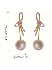 HOTNICE Elegant Retro Style Bow And Pearl Earrings, Perfect For Daily Fashion Or Valentine's Day Gifts,Mom,Mother,Mother's Day,Gift - Golden - View 3