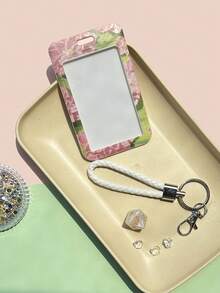 1 件时尚复古花卉卡片夹便携式防水卡套卡片收纳盒男女通用日常学校用品徽章夹 - 彩色 - 查看 4