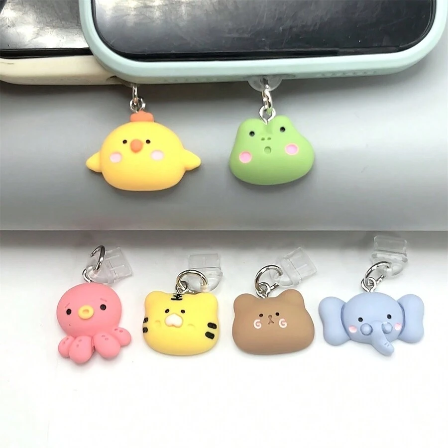 "Whimsical" Cute Cartoon Animal Resin Phone Dust Plug - Blushy Fat Frog Design With Charm, Abs Material
